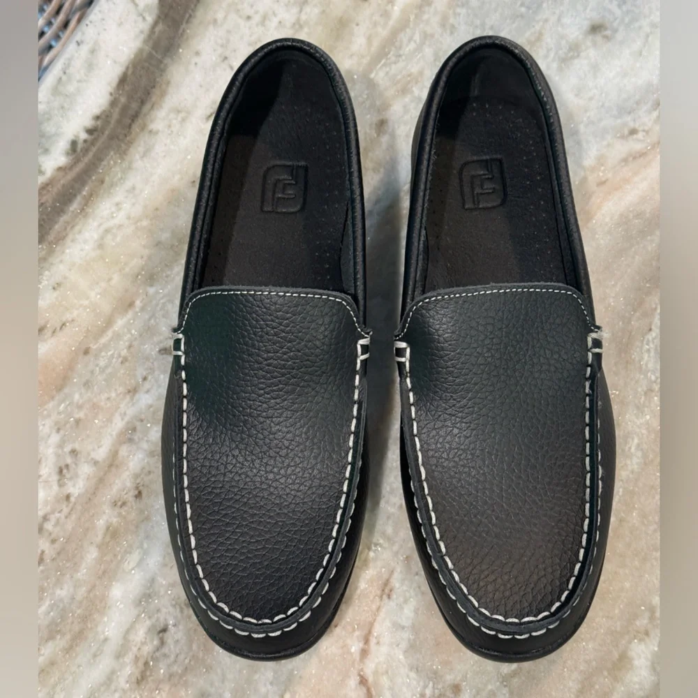 Men’s FOOTJOY Club black leather loafers golf shoes. Size 7